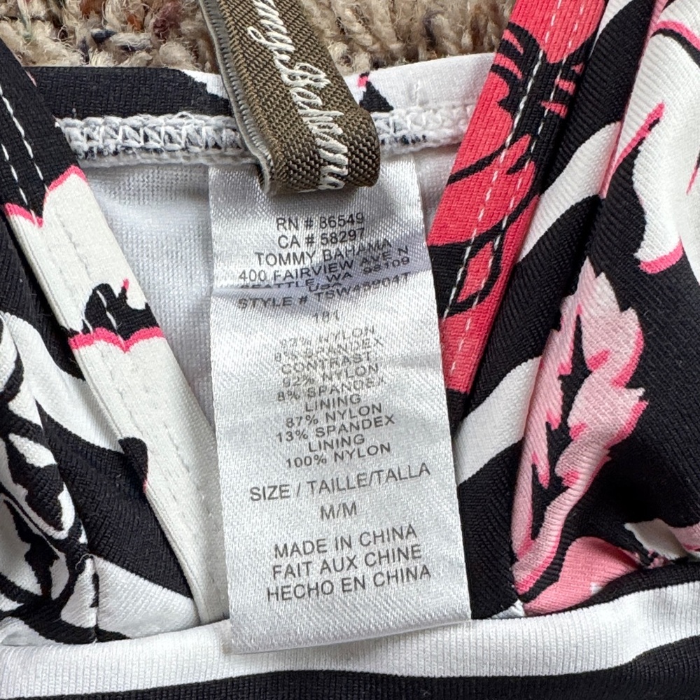 Tommy Bahama Black and Pink Floral Bikini Top Tankini - Picture 3 of 4